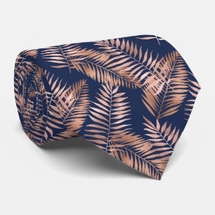 Tropische palmbladeren Patroon Roos Goud Navy Blau Stropdas