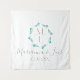 Tropische palmbladeren rond Logo bruiloft Wandkleed