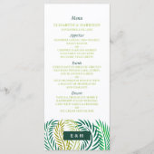 Tropische palmbladeren, strand bruiloft menu (Voorkant)