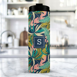 Tropische Palmbladeren Strand Patroon Monogram Thermosbeker