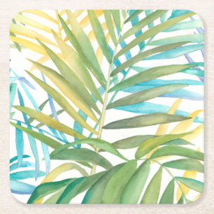 Tropische palmbladeren vierkante kartonnen onderzetter