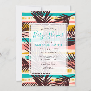 Tropische Palmbladeren Zomer Strepen Baby Shower Kaart