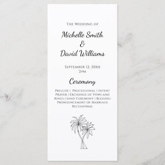 Tropische palmbomen bestemming bruiloft ceremonie programma (Voorkant)