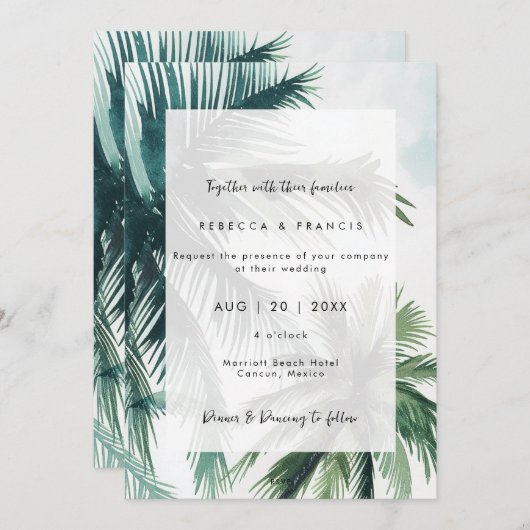 Tropische palmbomen bruiloft uitnodiging (Voorkant / Achterkant)