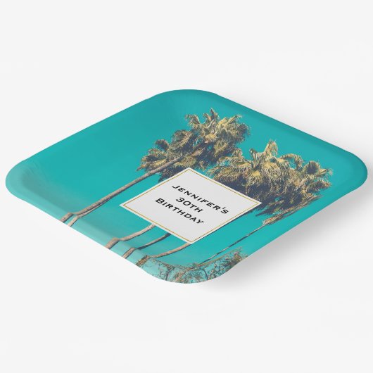 Tropische palmbomen California Retro Verjaardag Papieren Bordje (Gebogen)