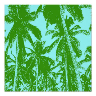 Tropische palmbomen in groen en blauw perfect poster