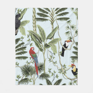 Tropische palmbomen, liana, papegaai, fleece deken