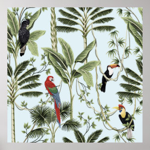 Tropische palmbomen, liana, papegaai, poster
