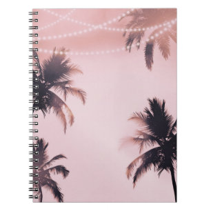 Tropische palmbomen & lichten Roze strand strand Notitieboek