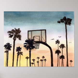 Tropische palmbomen met Basketball Hoop Poster
