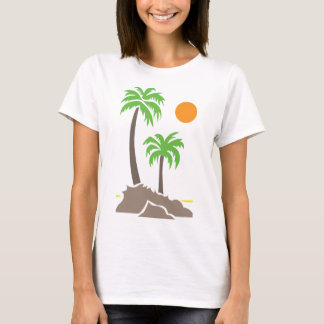 Tropische palmbomen met zon op een klein eiland is t-shirt