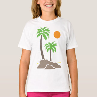 Tropische palmbomen met zon op een klein eiland is t-shirt