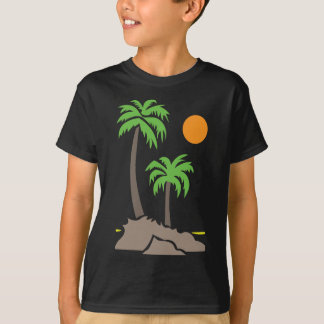 Tropische palmbomen met zon op een klein eiland is t-shirt