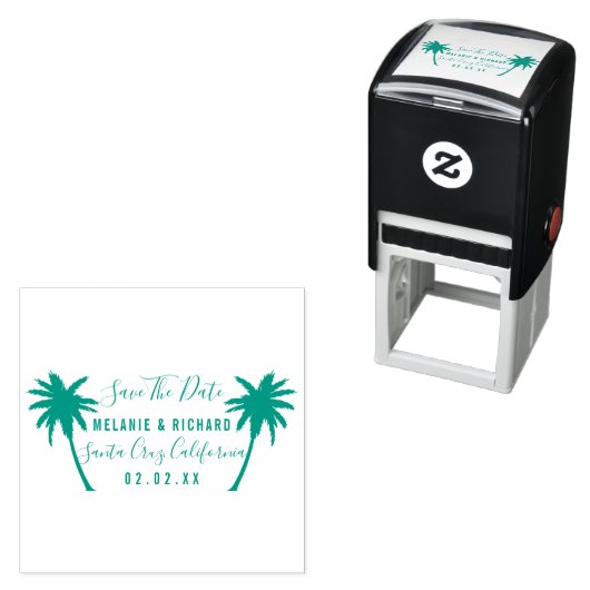 Tropische palmbomen | Modern Sla de datum bruiloft Zelfinktende Stempel (In situ)