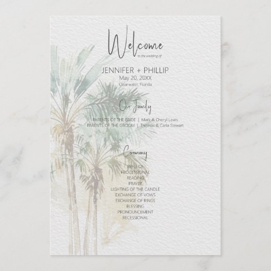 Tropische palmbomen moderne bruiloft programma (Voorkant)