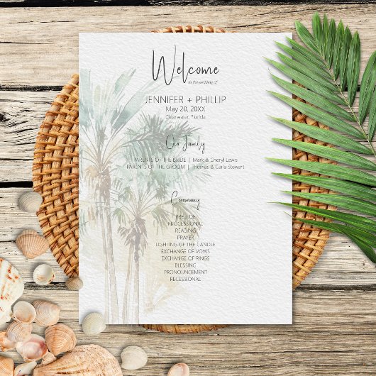 Tropische palmbomen moderne bruiloft programma