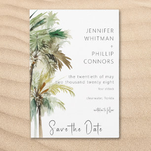 Tropische palmbomen moderne bruiloft save the date