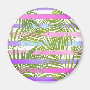 Tropische palmbomen moderne roze vioolstrepen magneet