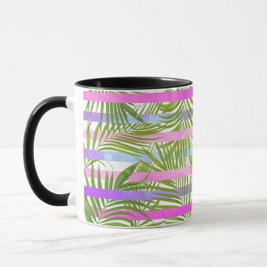 Tropische palmbomen moderne roze vioolstrepen mok (Links)