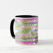 Tropische palmbomen moderne roze vioolstrepen mok (Voorkant links)