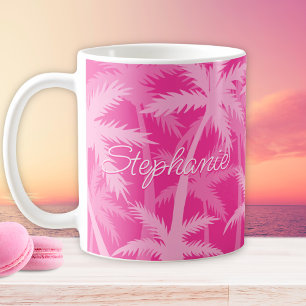Tropische palmbomen Monogrammed Hot Pink Koffiemok