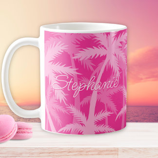 Tropische palmbomen Monogrammed Hot Pink Koffiemok