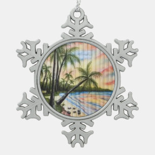TROPISCHE PALMBOMEN NAAR BLINDEN TIN SNEEUWVLOK ORNAMENT