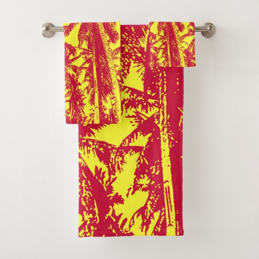 Tropische palmbomen ontwerpen. Rood en geel. Bad Handdoek (Insitu)