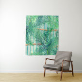Tropische palmbomen op blauwgroen strepen wandkleed (In situ)