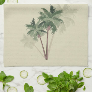 Tropische  palmbomen op Bleek groen Theedoek