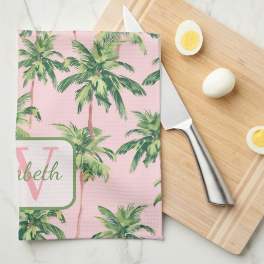Tropische palmbomen op roze gepersonaliseerd theedoek (Quarter Fold)