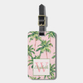 Tropische palmbomen op roze monogram bagagelabel (Voorkant verticaal)