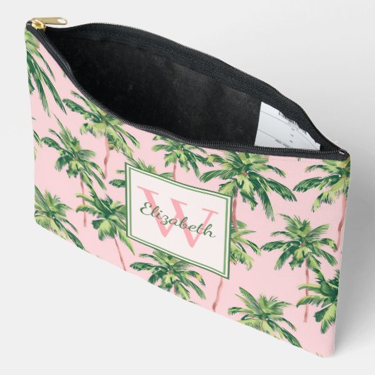 Tropische palmbomen op roze monogram etui (Open)