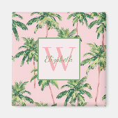 Tropische palmbomen op roze monogram magneet (Voorkant)