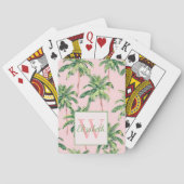 Tropische palmbomen op roze monogram pokerkaarten (Achterkant)