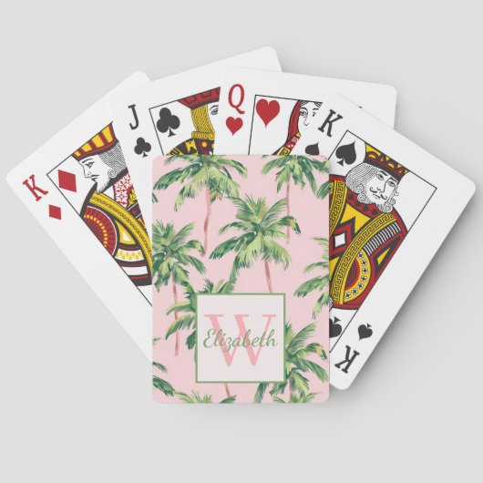 Tropische palmbomen op roze monogram pokerkaarten (Achterkant)