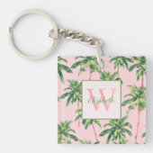 Tropische palmbomen op roze monogram sleutelhanger (Voorkant)