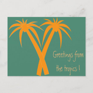 Tropische palmbomen oranje zomer briefkaart