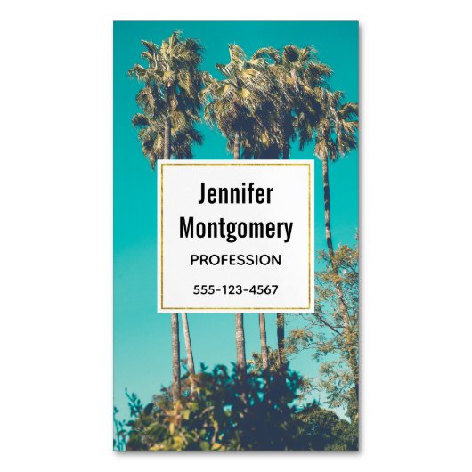 Tropische palmbomen retro vibe magnetisch visitekaartje (Voorkant Verticaal)