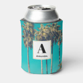 Tropische palmbomen Retro Vibe Monogram Blikjeskoeler (Blikje Achterkant)