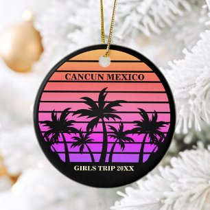 Tropische palmbomen roze zwart aangepaste meisjes keramisch ornament