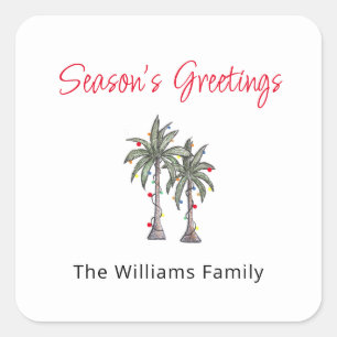Tropische Palmbomen Strand Kerst Illustratie Vierkante Sticker