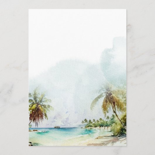 Tropische palmbomen strand scène moderne bruiloft menu (Achterkant)