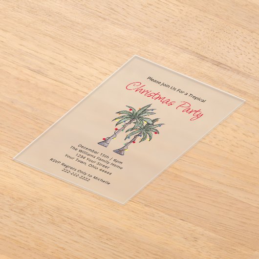 Tropische palmbomen strand vakantie feest Kerstmis Acryl Uitnodigingen (Laagn)