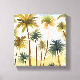 Tropische Palmbomen | Strand Watercolor Schilderij Canvas Afdruk