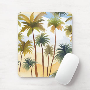 Tropische palmbomen Strand waterverfschilderij Muismat