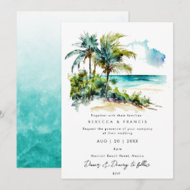 tropische palmbomen strandtrouwuitnodiging kaart