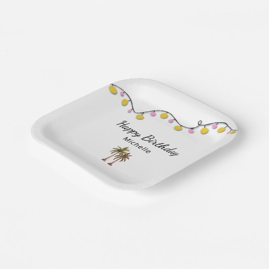 Tropische Palmbomen String Lights Verjaardagsfeest Papieren Bordje (Gebogen)