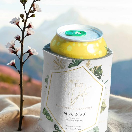 Tropische palmbomen verguld script opslaan van de  blikjeskoeler