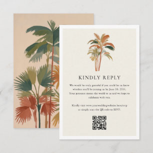 Tropische palmbomen Waterverf Pastel Boho bruiloft RSVP Kaartje